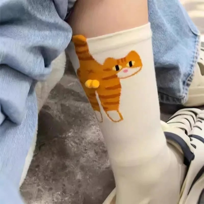 Funny Cat Socks 4 Pairs Cartoon Mid Tube Casual Socks