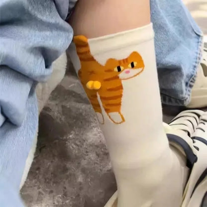 Funny Cat Socks 4 Pairs Cartoon Mid Tube Casual Socks