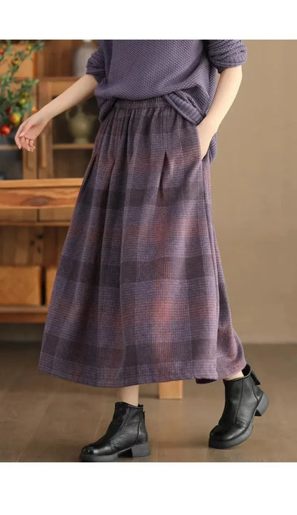 Women's Woolen Skirt 10% Wool Plaid A-Line Mid Length Winter Skirt