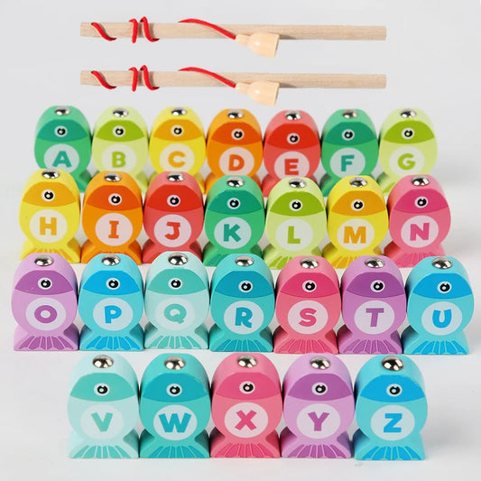 Kids Wooden Magnetic Fishing Game – Alphabet & Number Learning Toy