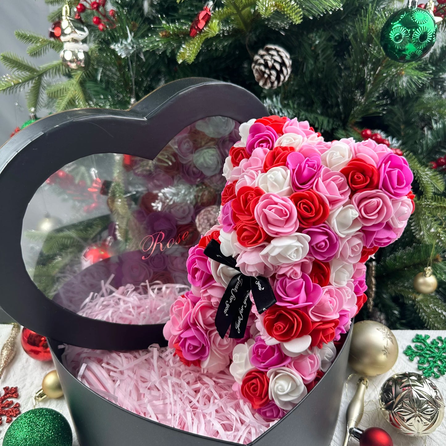 Rose Bear Gift 25cm Artificial Teddy Rose Bear with Box
