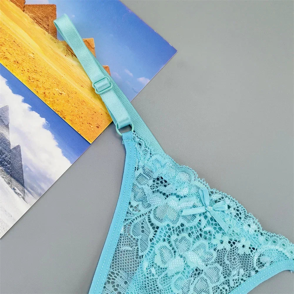 Women's Lace Thong Panties 3PCS Adjustable Low Rise Set