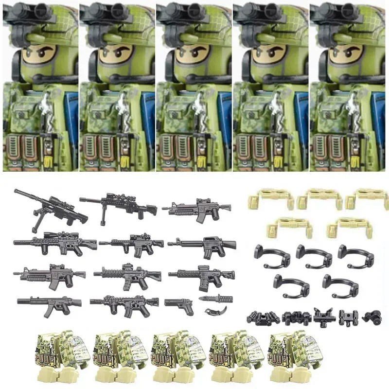 Military Soldier Building Blocks Mini Figure Set with Accessories