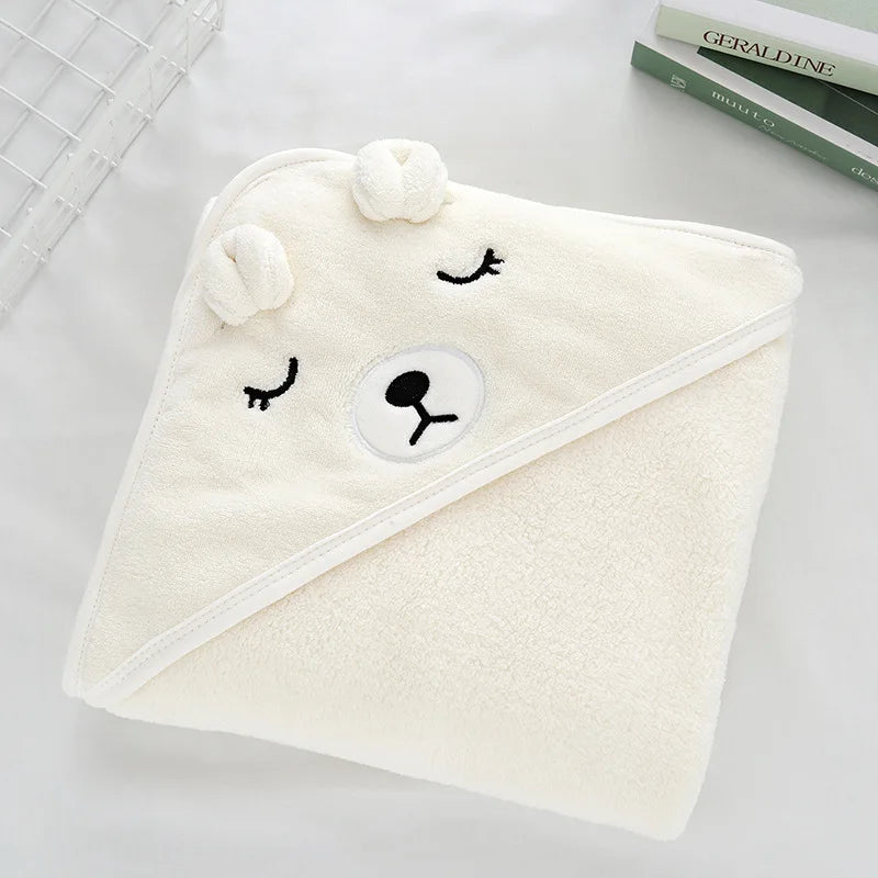 Baby Hooded Bath Towel Coral Fleece Toddler Bathrobe