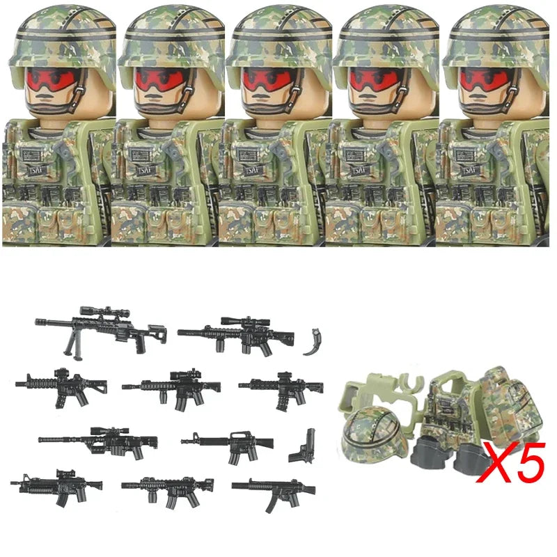 Military Soldier Building Blocks Mini Figure Set with Accessories
