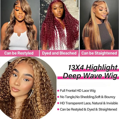Highlight Deep Wave Wig 13x4 HD Lace Front Human Hair