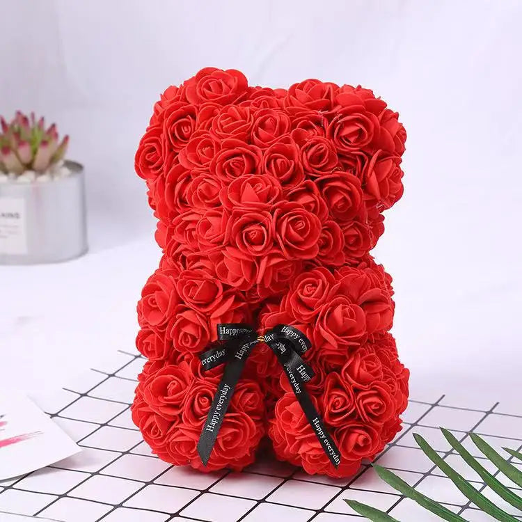 Rose Bear Gift 25cm Artificial Teddy Rose Bear with Box
