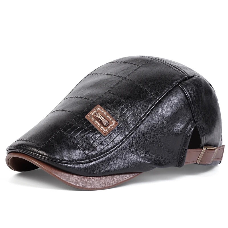 Men's Newsboy Cap Retro PU Leather Flat Beret Hat