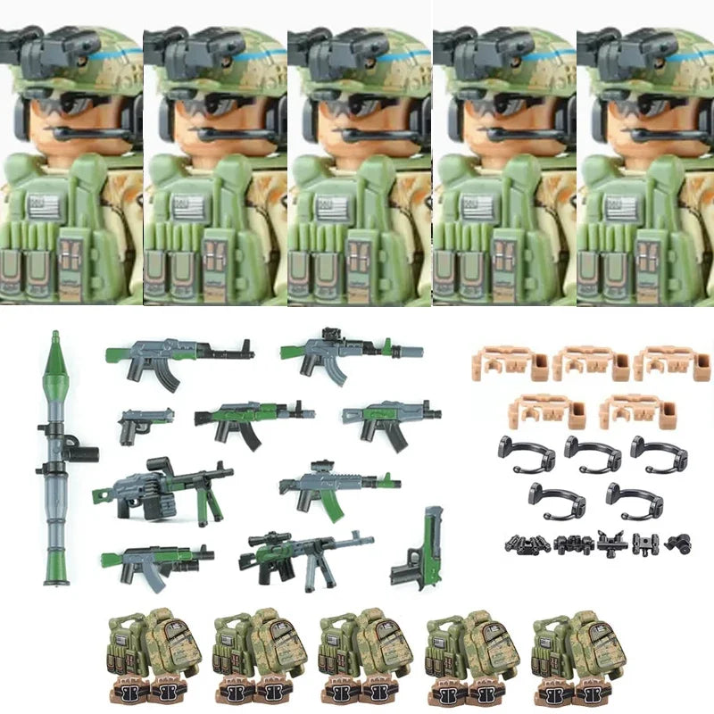 Military Soldier Building Blocks Mini Figure Set with Accessories