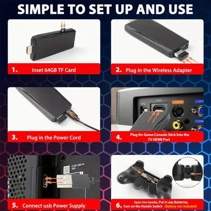 4K Retro Game Console Wireless Gaming Stick with Dual Controllers