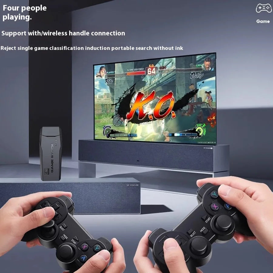 4K Retro Game Console Wireless Gaming Stick with Dual Controllers