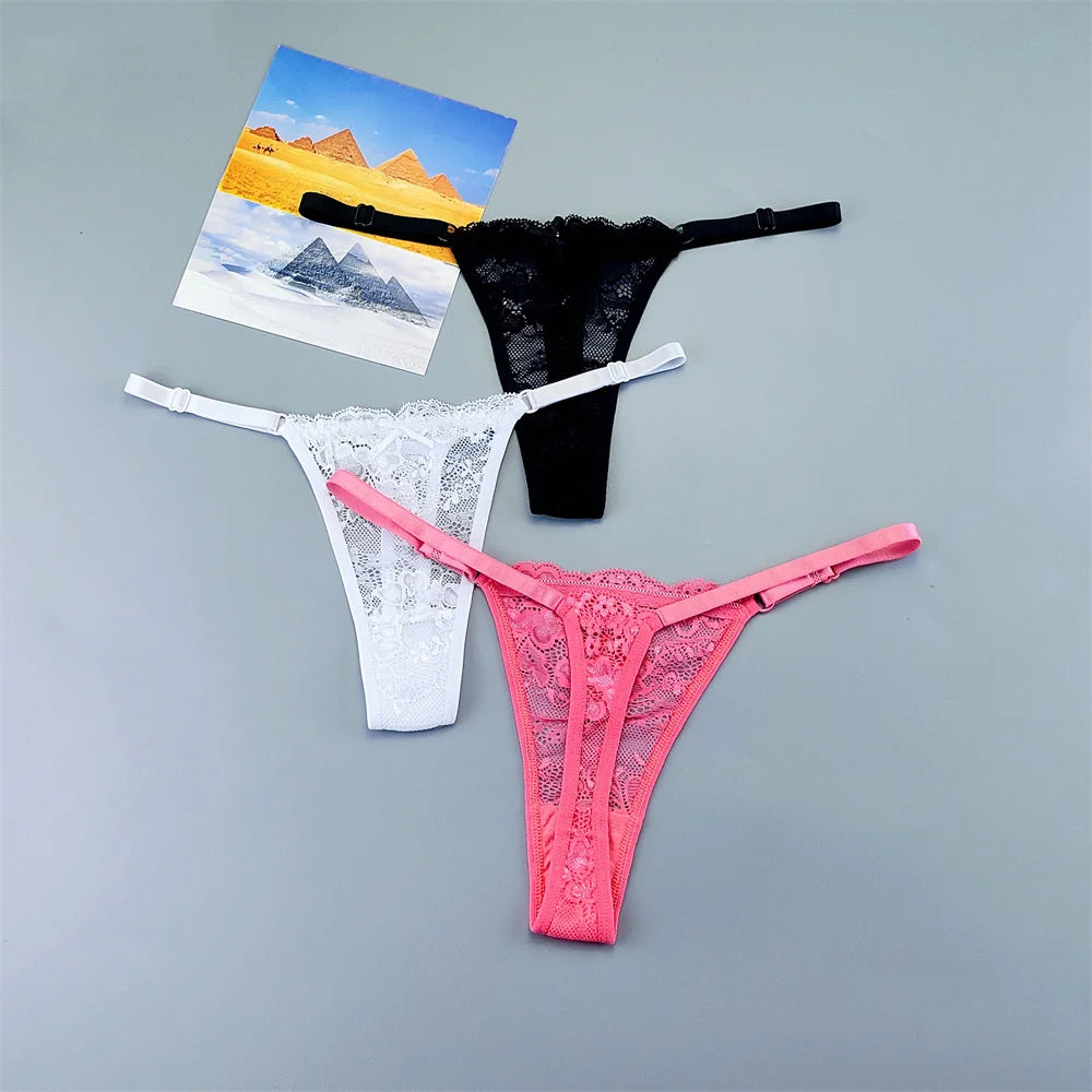 Women's Lace Thong Panties 3PCS Adjustable Low Rise Set