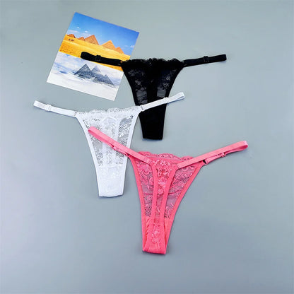 Women's Lace Thong Panties 3PCS Adjustable Low Rise Set