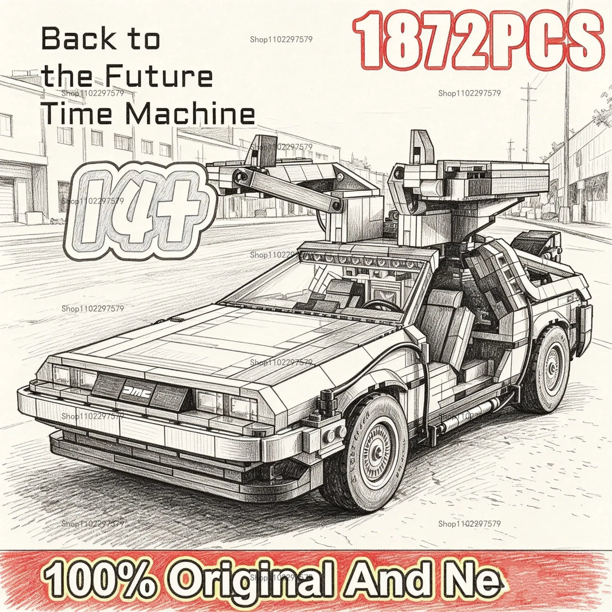 1:8 DeLorean Time Machine Building Blocks – 1872PCS Sci-Fi Car Model