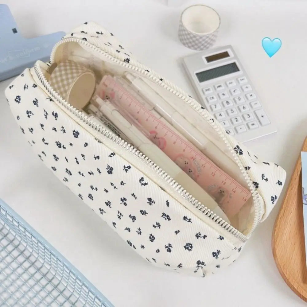 Floral Pencil Case Large Capacity Canvas Pen Bag
