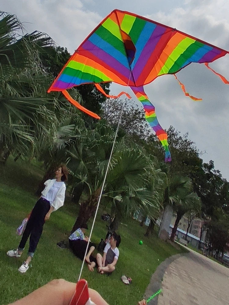 Rainbow Triangle Kite with Long Tail Easy Flying Toy