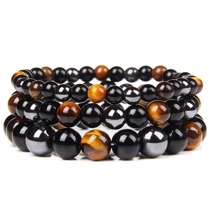 Tiger Eye Bead Bracelet – Natural Obsidian & Hematite Bracelet
