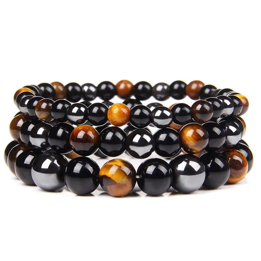 Tiger Eye Bead Bracelet – Natural Obsidian & Hematite Bracelet