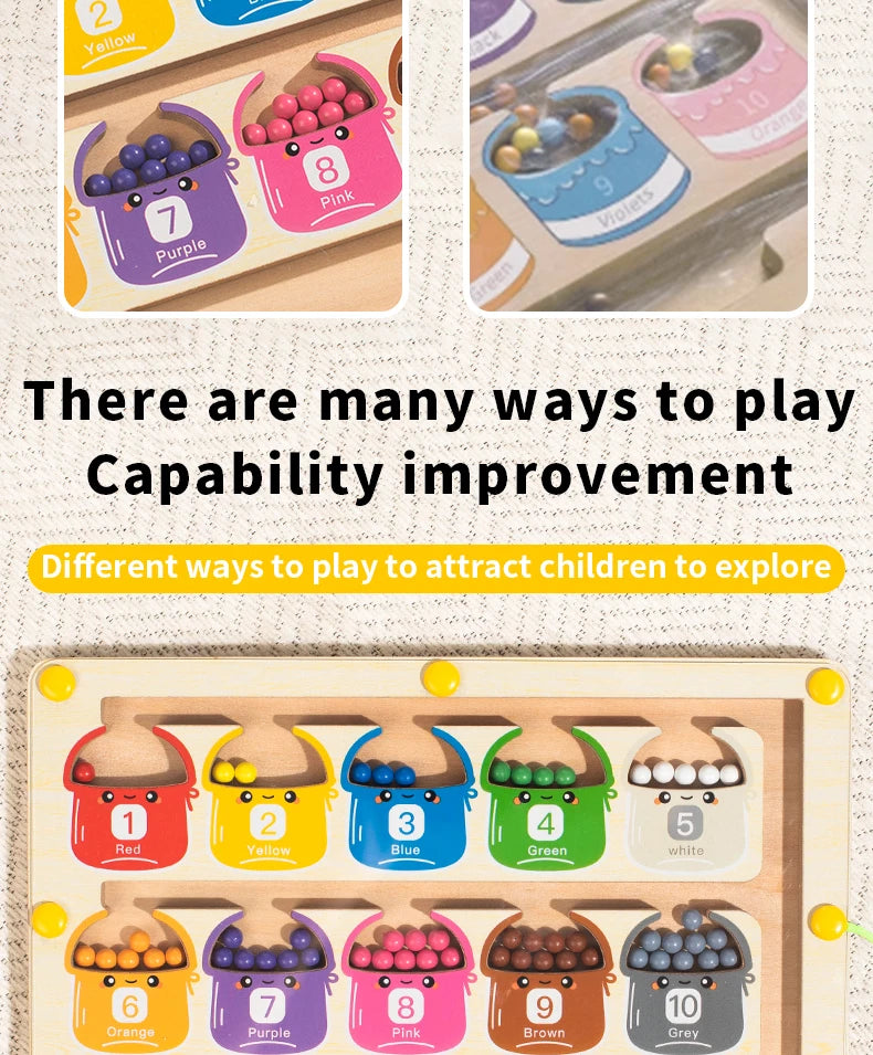 Wooden Magnetic Color Number Maze with Drawing Board