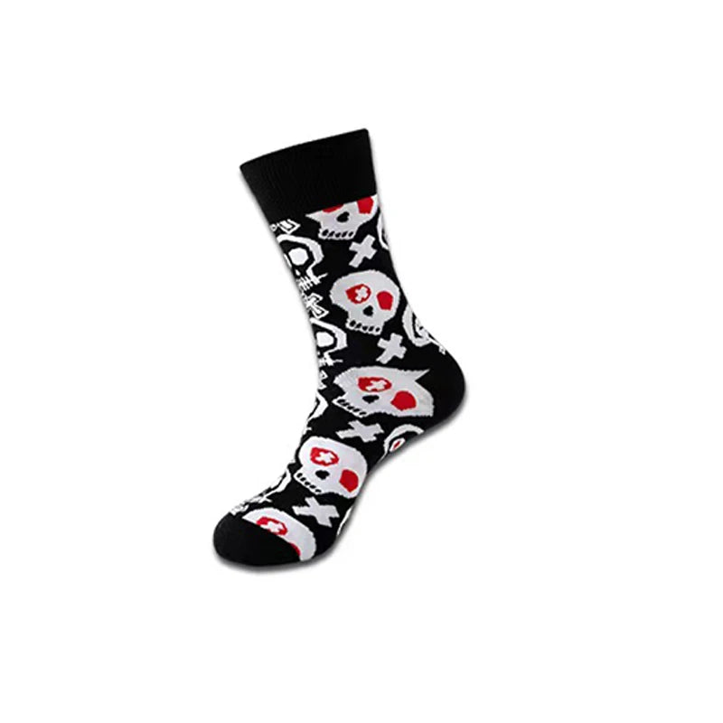 1/8 Pairs Unisex Halloween Printed Mid Tube Socks Fashionable Skull Pumpkin Sweat Absorbing Breathable All Season Casual Socks