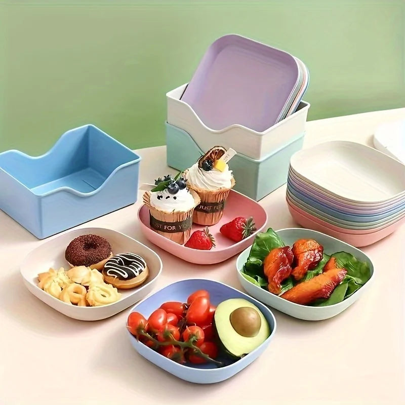 10-Piece Reusable Fruit & Dessert Plates with Built-In Snack Base