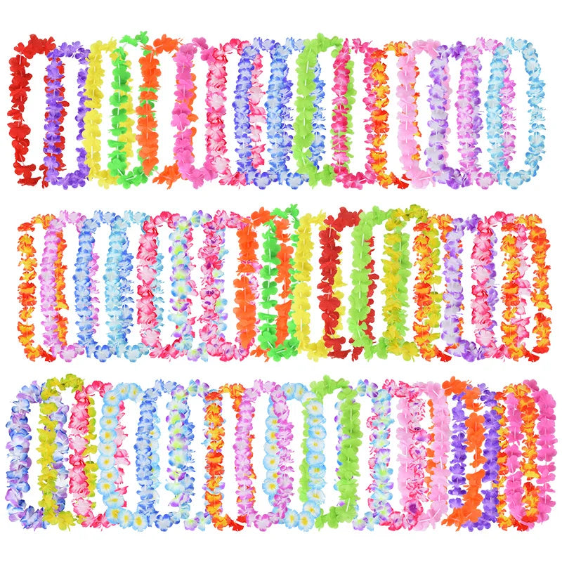 Hawaiian Flower Lei Necklace for Tropical Party Decorations