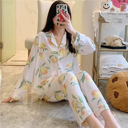 Women's Floral Pajama Set 2 Piece Viscose Long Sleeve Sleepwear