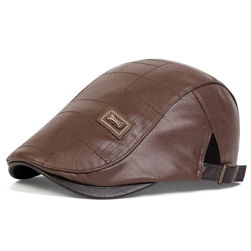 Men's Newsboy Cap Retro PU Leather Flat Beret Hat