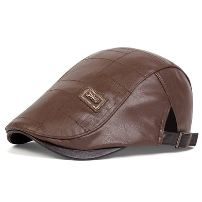 Men's Newsboy Cap Retro PU Leather Flat Beret Hat