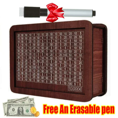 Wooden Money Saving Box – Reusable Savings Challenge Piggy Bank