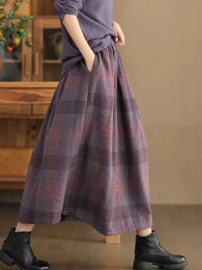 Women's Woolen Skirt 10% Wool Plaid A-Line Mid Length Winter Skirt