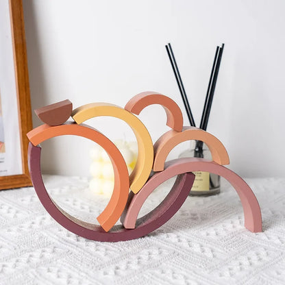 Wooden Rainbow Stacking Blocks Montessori Arch Bridge Toy