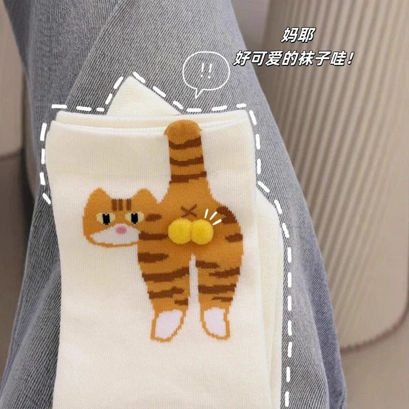 Funny Cat Socks 4 Pairs Cartoon Mid Tube Casual Socks