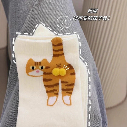 Funny Cat Socks 4 Pairs Cartoon Mid Tube Casual Socks