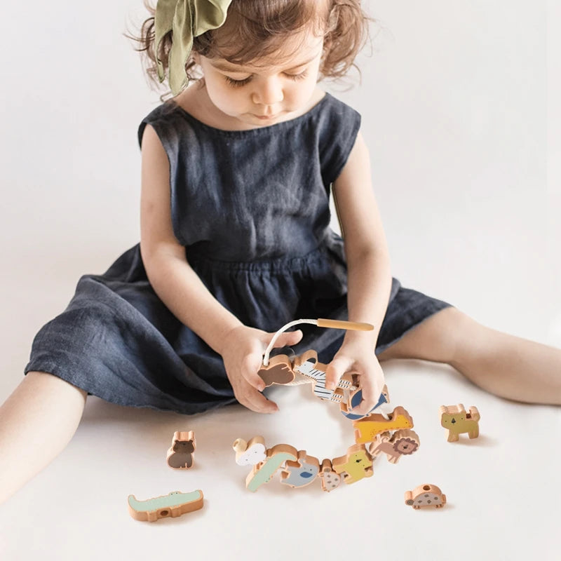 Wooden Animal Threading Toy for Toddlers