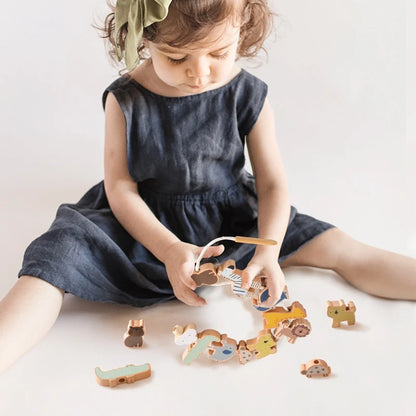 Wooden Animal Threading Toy for Toddlers