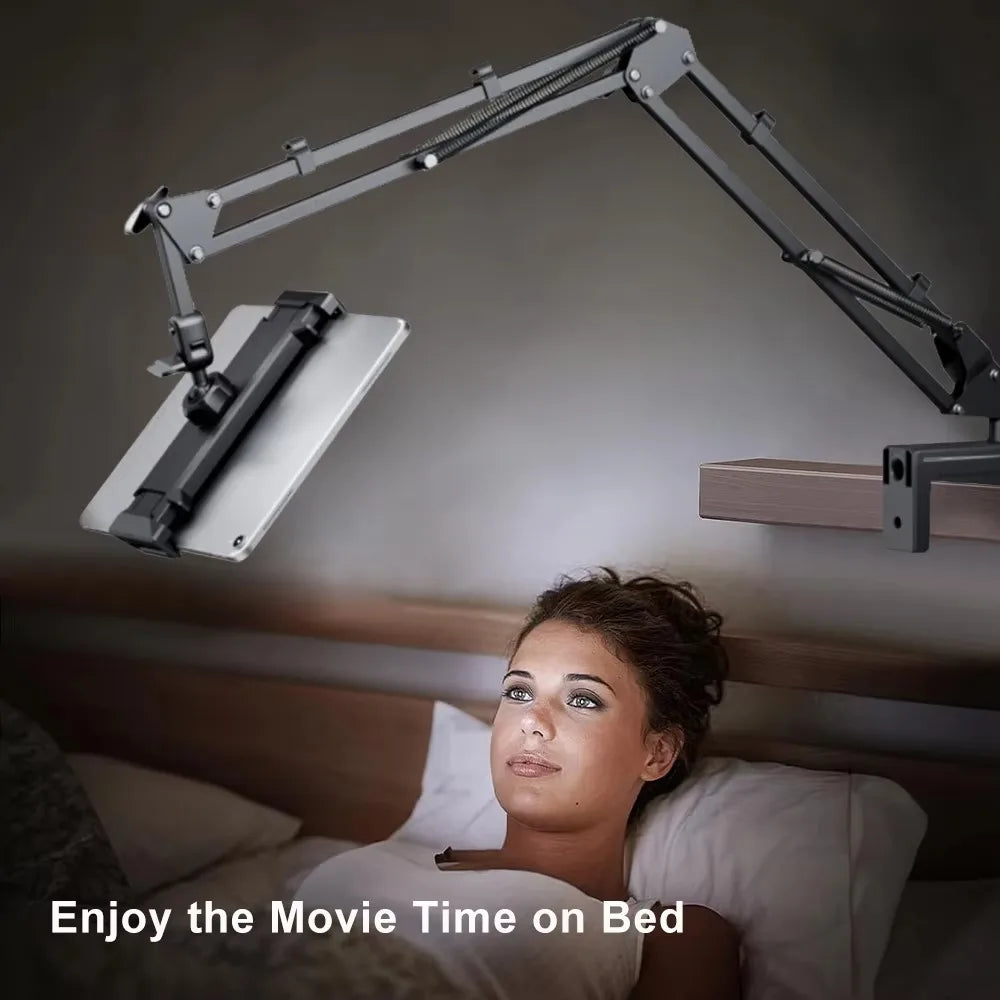 90cm Bed Tablet Holder – 360° Rotating Metal Arm Stand for iPad & Phone