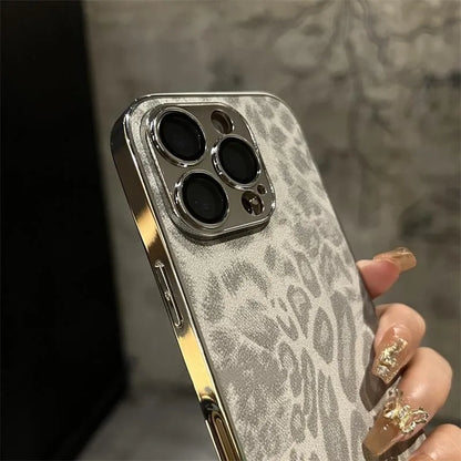 Leopard Print iPhone Case with Leather Texture & Lens Protection