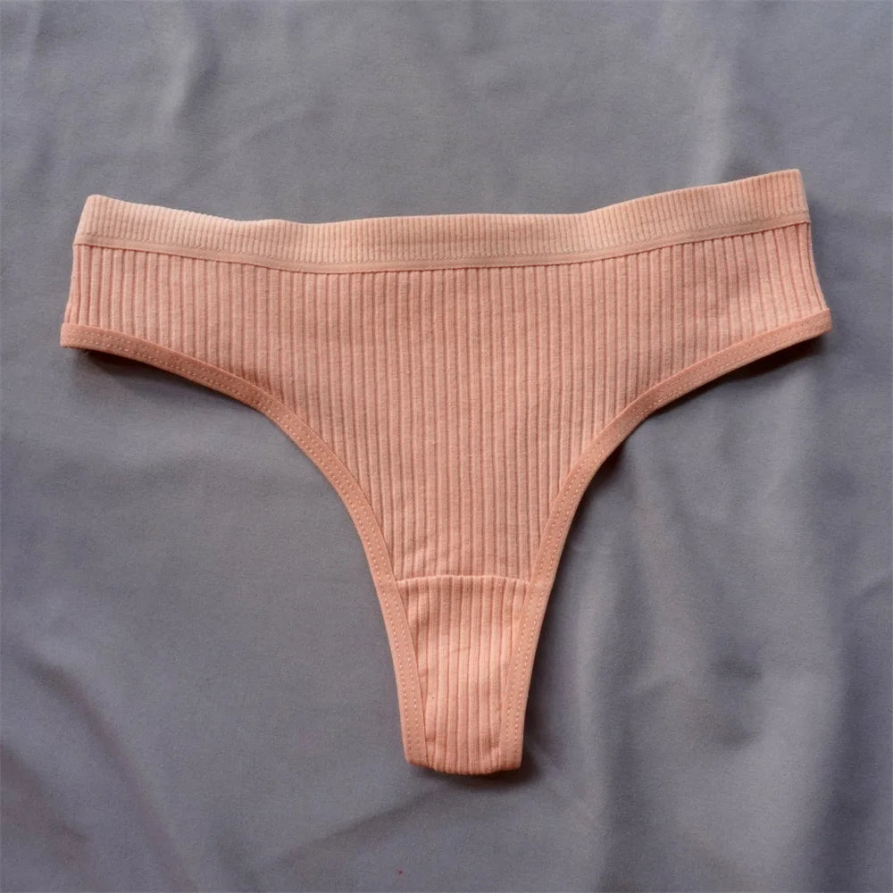 Cotton Ribbed Thong 3PCS Women's Seamless Low Rise G String