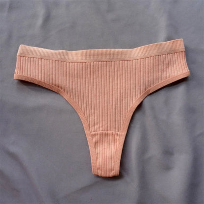 Cotton Ribbed Thong 3PCS Women's Seamless Low Rise G String