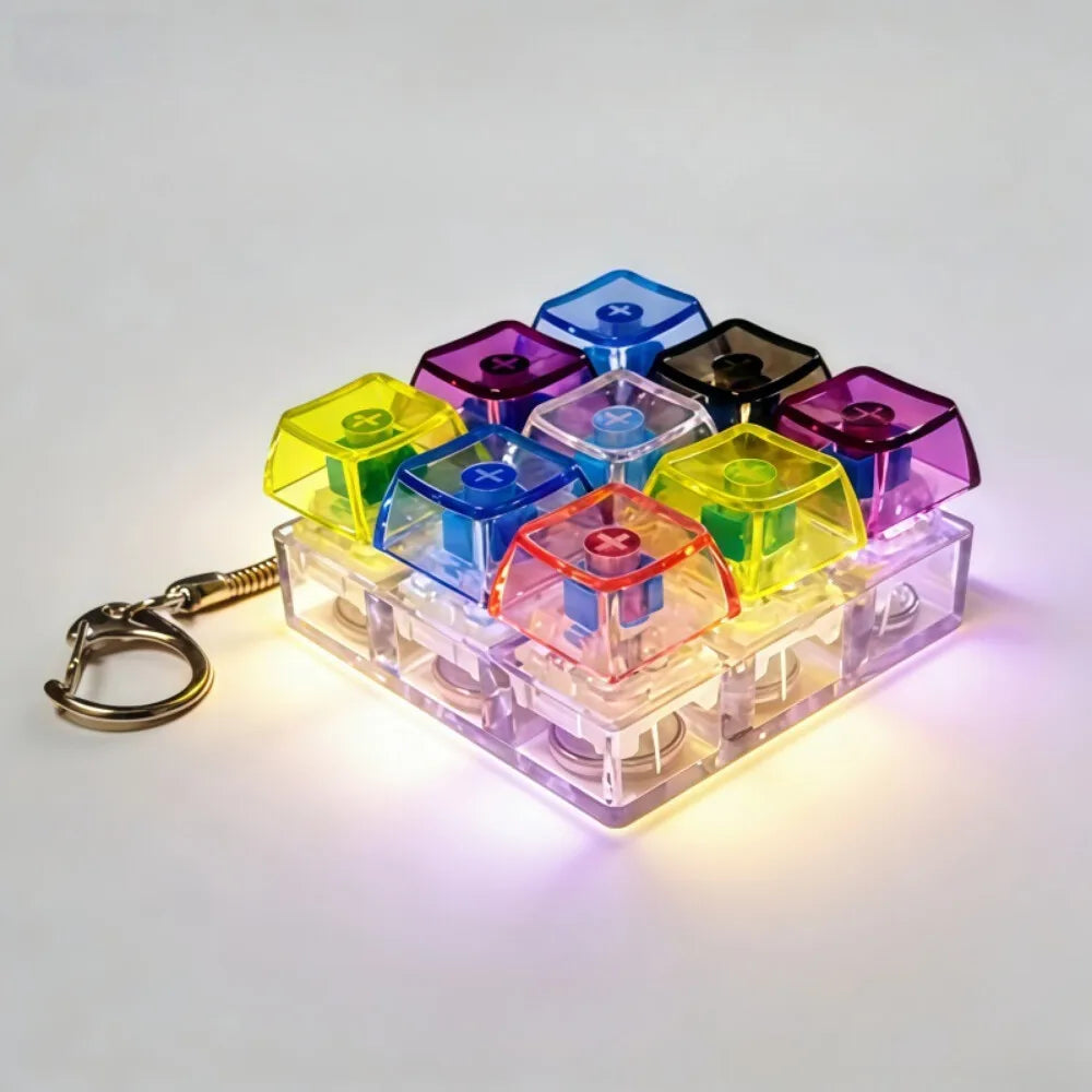 LED Keyboard Keychain Fidget Toy Crystal Clicker Sensory Gadget