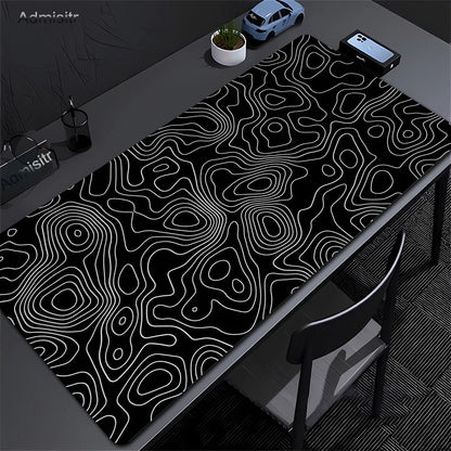 XXL Black & White Desk Mat – Abstract Liquid Gaming Mouse Pad