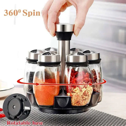 Glass Spice Jar Set with Rack, 6-Piece Seasoning Storage Organizer