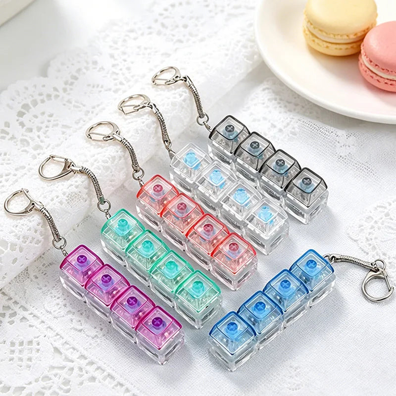 LED Keyboard Keychain Fidget Toy Crystal Clicker Sensory Gadget