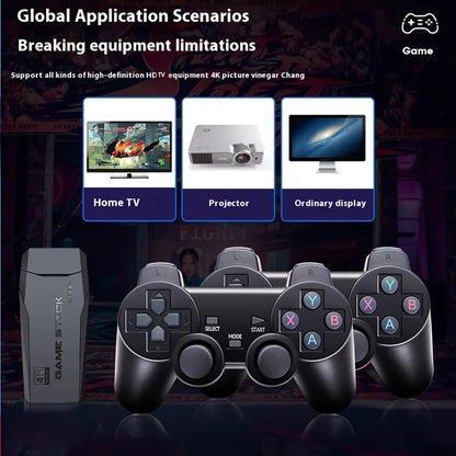 4K Retro Game Console Wireless Gaming Stick with Dual Controllers