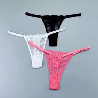 Women's Lace Thong Panties 3PCS Adjustable Low Rise Set