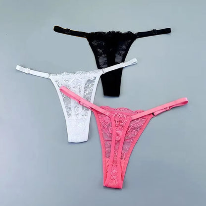 Women's Lace Thong Panties 3PCS Adjustable Low Rise Set