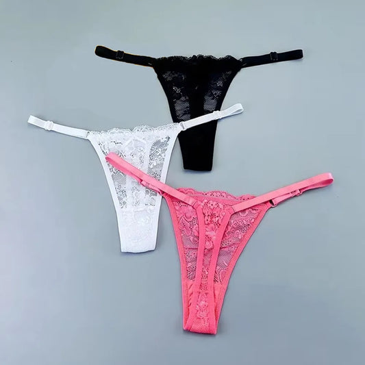 Women's Lace Thong Panties 3PCS Adjustable Low Rise Set