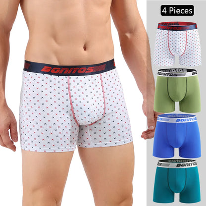 Men's Cotton Boxer Shorts 4PCS Soft Stretch Underwear Set