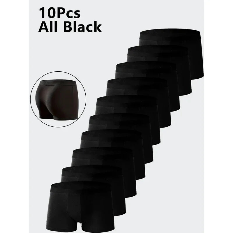 Men's Boxer Shorts 10PCS Breathable Stretch Black Underwear